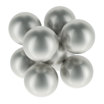 BCC, body-centered cubic atoms package crystal lattice structure. 3D rendering isolated on transparent background