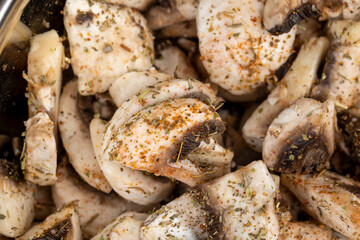 sliced white mushrooms mushrooms during cooking