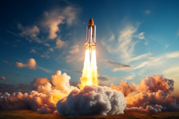Rocket launch. Background with selective focus and copy space - obrazy, fototapety, plakaty
