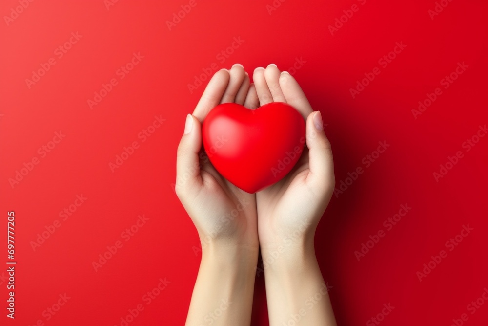 Poster heart in hands. background with selective focus and copy space