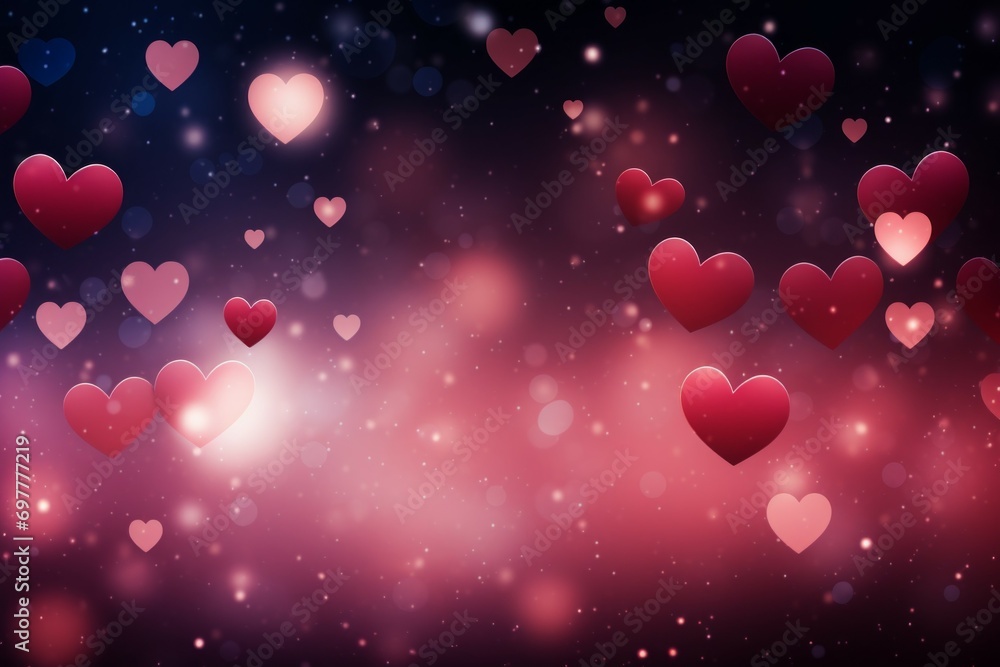 Poster festive card backdrop with hearts. background with selective focus and copy space