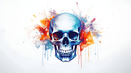 Watercolor skull. AI generative.