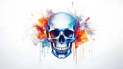 Papier Peint photo autocollant Crâne aquarelle Watercolor skull. AI generative.