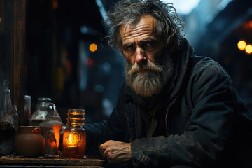 Portrait of a homeless man
