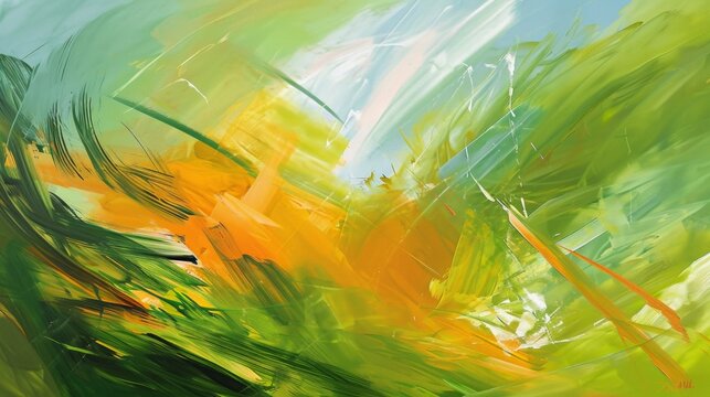 a painting of green and yellow brush strokes