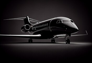 Sleek black executive jet on transparent background. Generative AI