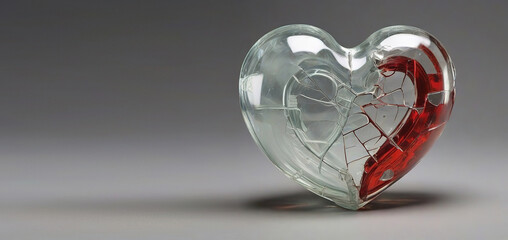 glass heart with cracks on a gray background
