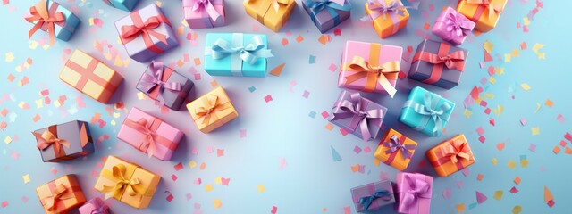 Lot of gift boxes on color background