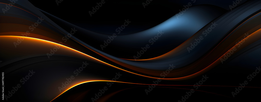 Poster dark background with flowing curves highlighted by soft orange glows, suggesting a sleek, modern des