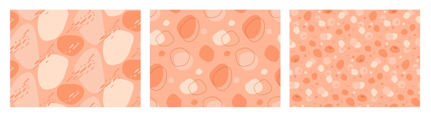 Peach background set. Abstract seamless patterns. Various Geometric freehand shapes. Vector For wallpaper, wrapping paper, textile, scrapbooking