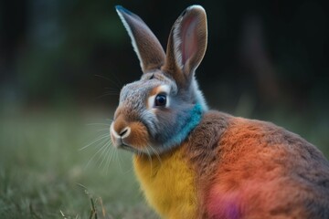 Naklejka na ściany i meble adorable multicolored hare. Generative AI