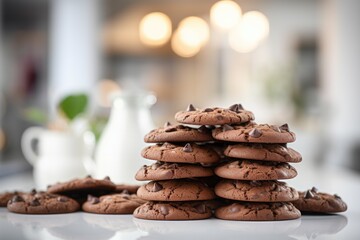 Dark chocolate cookies home made stacked with chocolate chips