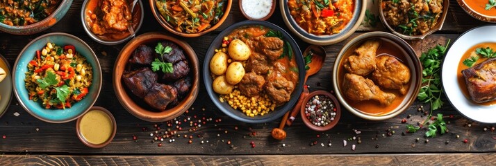 Assortment of African traditional dishes. African food