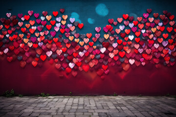 Love's Canvas, Heart-Shaped Graffiti Art Splashed Across Urban Wall, Celebrating Valentine's Day...