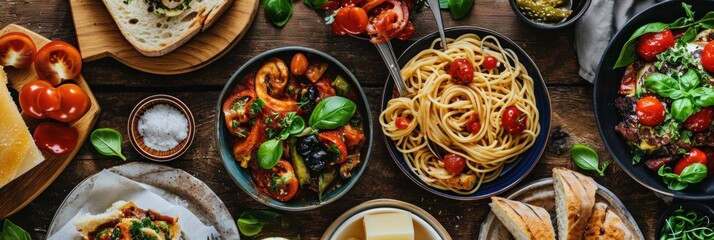 Assortment of Italian traditional dishes. Italian food