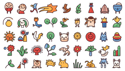 Colorful children cartoon icon collection Set