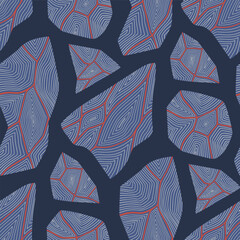 vector blue stone with white and orange lines seamless pattern.