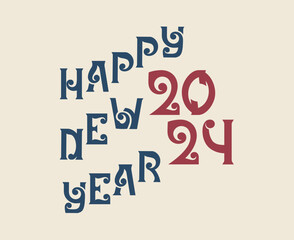 Happy New Year 2024 Abstract Blue And Red Graphic Design Vector Logo Symbol Illustration