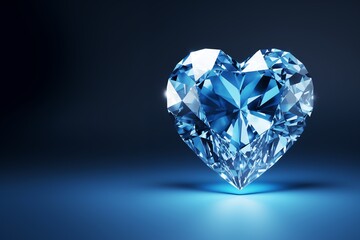 a blue diamond in the shape of a heart - obrazy, fototapety, plakaty
