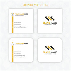 Print ready Square business card design template, square rounded name card mockup golden color text background. clean name card rectangle with bleed.