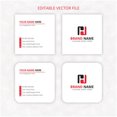 Print ready Square business card design template, square rounded name card mockup red color text background. clean name card rectangle with bleed.