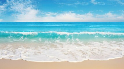 Fototapeta na wymiar Tropical beach blue sky background with sea waves white sand.