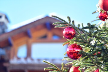 Decorated outdoor Christmas tree by winter