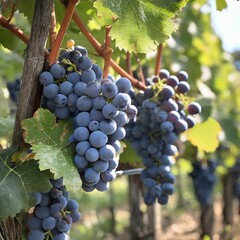 Blue grapes, a wine berry growing on a vine.