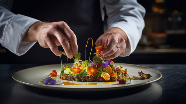 Artistry on a Plate: Close-Up of a Modern Food Stylist Decorating