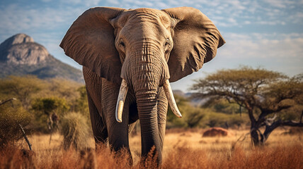 Fototapeta na wymiar Close-up portrait of an African elephant.