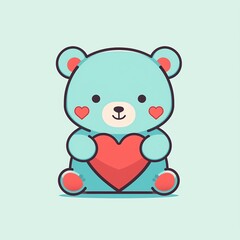 a cartoon of a blue teddy bear holding a heart