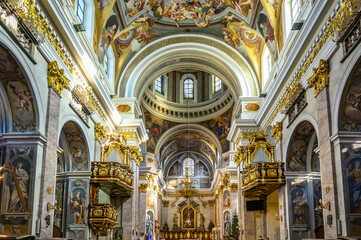 Interior of the Saint Nicholas Cathedral of Ljubljana, Slovenia - obrazy, fototapety, plakaty