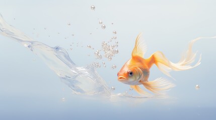  a goldfish in an aquarium with bubbles coming out of it's mouth and water coming out of it's mouth.