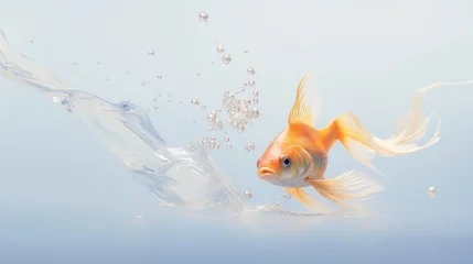 Fotobehang  a goldfish in an aquarium with bubbles coming out of it's mouth and water coming out of it's mouth. © Anna