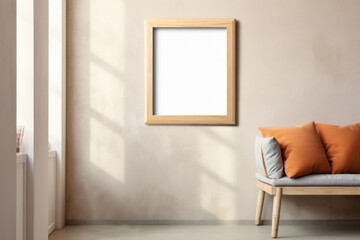 Naklejka na ściany i meble Poster mockup in modern scandinavian living room interior with sofa. Frame mock up