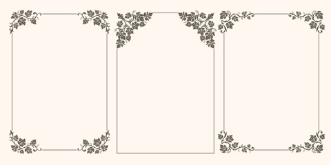 Set of vector frames with grape leaves and swirls