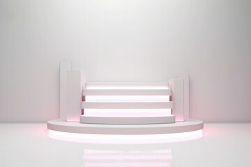 Illuminated podium on white background. Concept: fashion and cosmetics. Generative AI