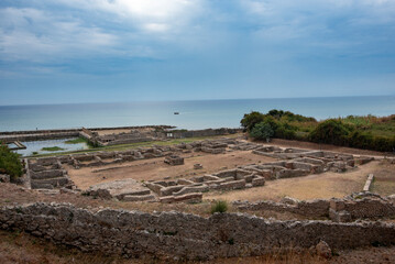 Fototapeta na wymiar Sperlonga, Latina, Italy - 2023, September 16: The ruins of Tiberius villa, a coastal villa connected with the Roman emperor Tiberius.