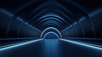  a very long tunnel with a very bright light at the end of one of the tunnel is a blue light at the end of the tunnel.