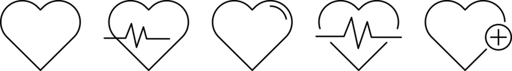 Heartbeat icon set. Medicine concept. Heart shape. PNG
