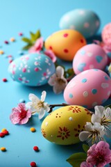 Fototapeta premium Colorful Easter background adorned with vibrant eggs