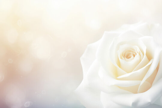 Beautiful white rose on soft beige background