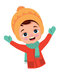 cute boy with scarf, beret and mittens