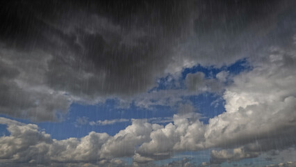 downpour on sky with clouds - nice weather bg - photo of nature