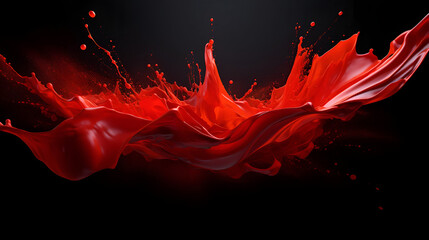 Red Paint Blood Fluid Liquid Splash Black Background. AI generative.
