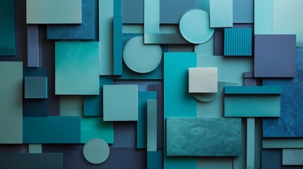Abstract Blue Geometric Shapes Composition