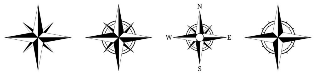 Set of compass icons. Vector illustration isolated on white background