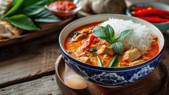 Thailand tradition red curry with beef,pork or chicken menu in thai