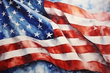 Fotobehang United States of America Flag Painting, Patriotic Artwork, Red White and Blue, Freedom and Liberty Old Glory Wallpaper, Stars and Stripes Background Art  © Jensen Art Co