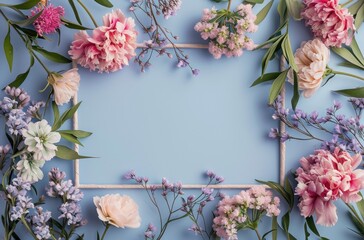 a frame of paper surrounded by flowers and flowers